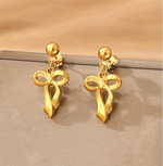 Load image into Gallery viewer, Gold Plated Infinity Bow Drop Earrings