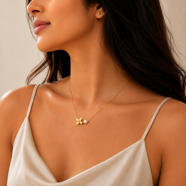 Floral Pearl Charm Necklace