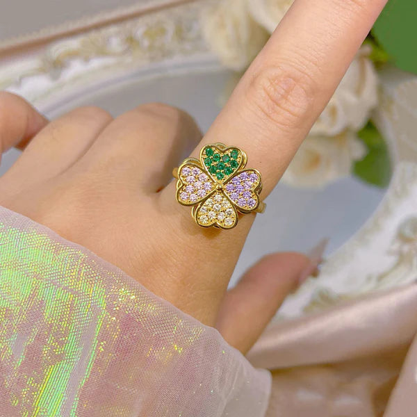 Gold Multicolor Clover Rotatable Ring