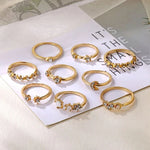 Load image into Gallery viewer, Gold Plated Moon & Star Ring Set (Pack of 9)