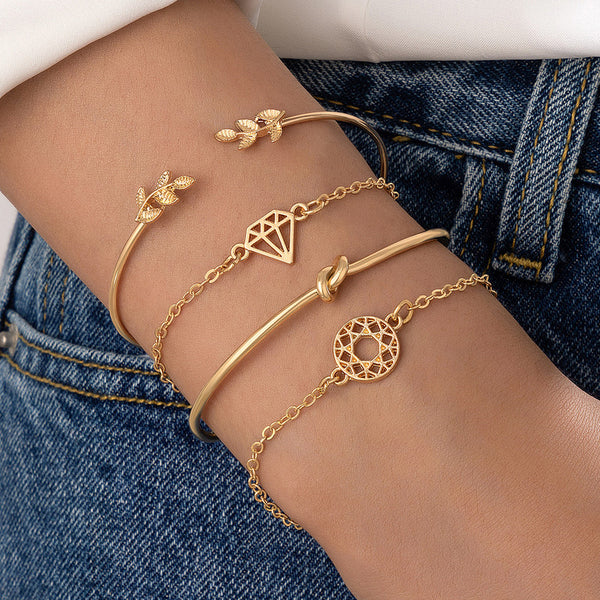 Gold Toned Stackable Bracelet Set (Pack of 4)
