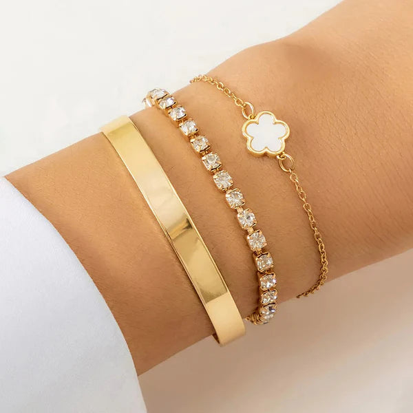 Gold Plated 3 Clover Bracelet Set