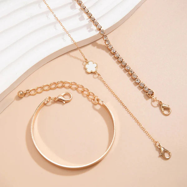 Gold Plated 3 Clover Bracelet Set