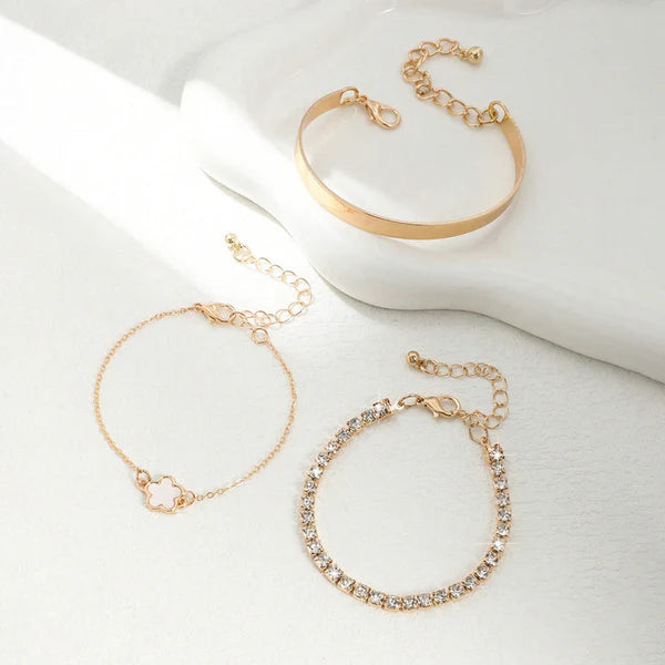 Gold Plated 3 Clover Bracelet Set