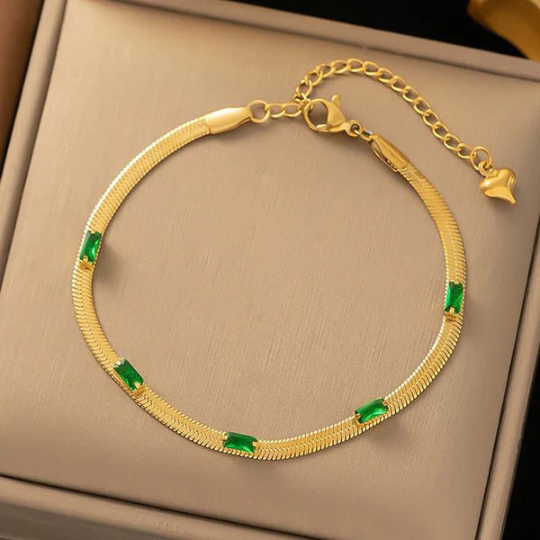 Gold Plated Emerald Wrap Snake Bracelet