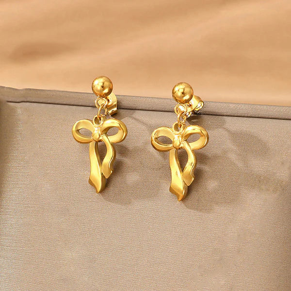 Gold Plated Infinity Bow Drop Earrings