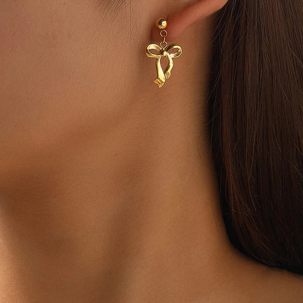 Gold Plated Infinity Bow Drop Earrings