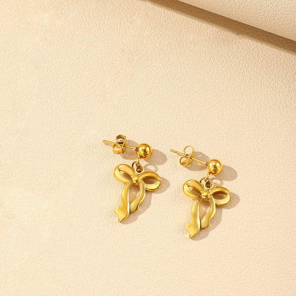 Gold Plated Infinity Bow Drop Earrings