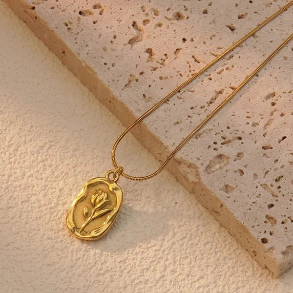 Gold Plated White Rose Pendant