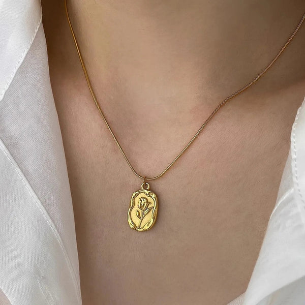 Gold Plated White Rose Pendant