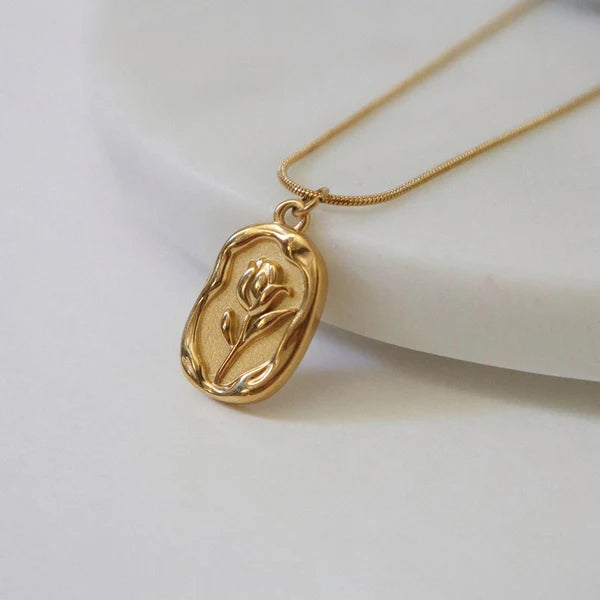 Gold Plated White Rose Pendant