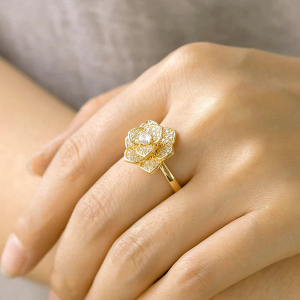 Gold Floral Rotatable Ring